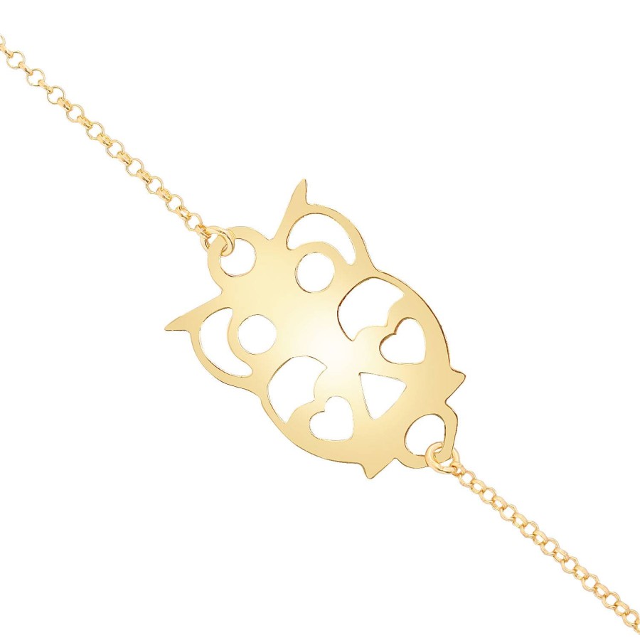 14 Ayar Sarı Altın Baykuş Figürlü Sade Bileklik