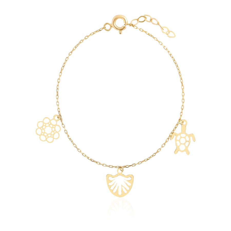 14 Ayar Sarı Altın Kaplumbağa Figürlü Sallantlılı Bileklik