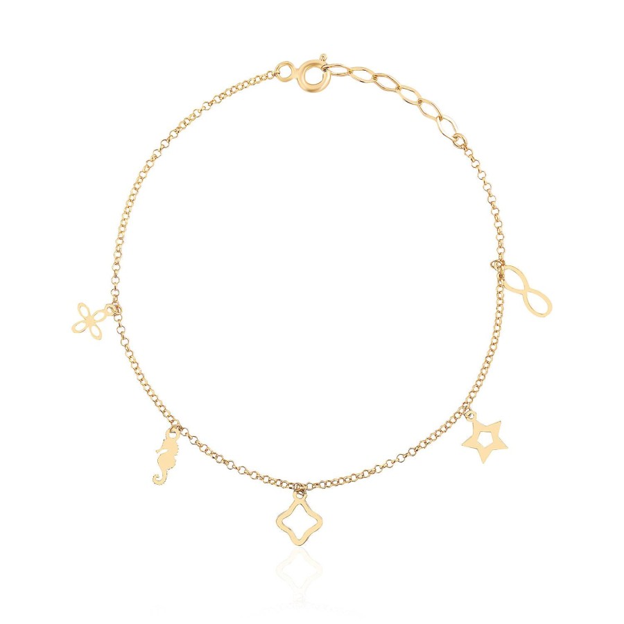 14 Ayar Sarı Altın Deniz Atı Sonsuzluk Yıldız Figürlü Sallantılı Bileklik