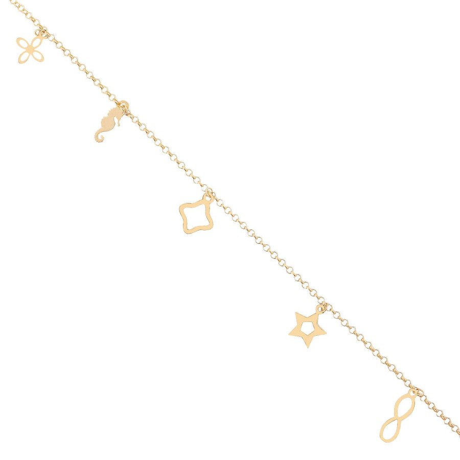 14 Ayar Sarı Altın Deniz Atı Sonsuzluk Yıldız Figürlü Sallantılı Bileklik