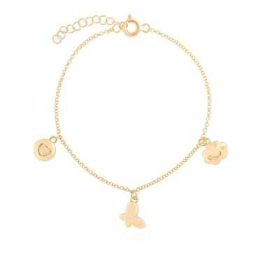 14 Ayar Sarı Altın Kalp Kelebek Bulut Figürlü Sallantılı Bileklik