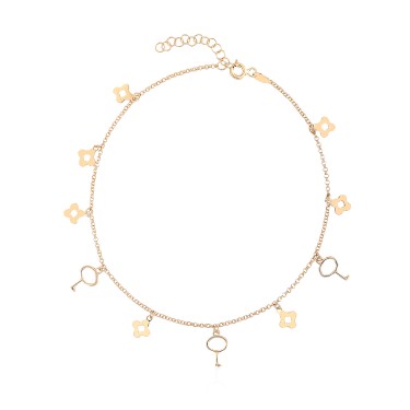 14 Ayar Sarı Altın Anahtar Ve Çiçek Figürlü Bileklik