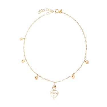 14 Ayar Sarı Altın Özel Tasarım Kalp Figürlü Bileklik