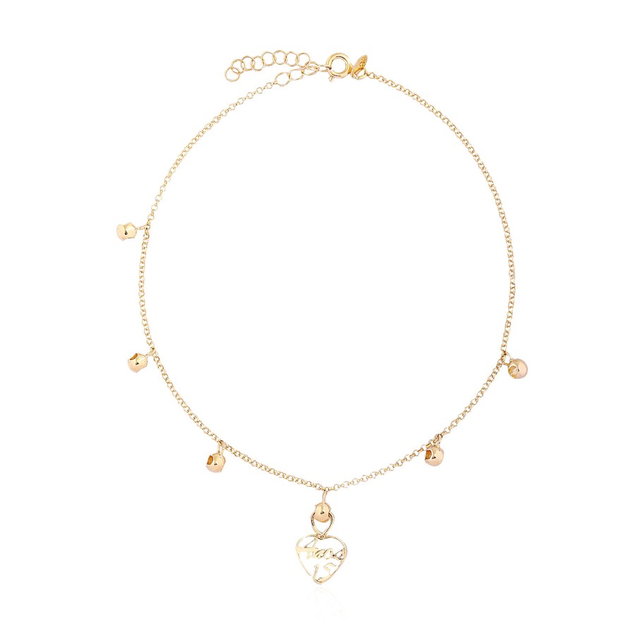 14 Ayar Sarı Altın Özel Tasarım Kalp Figürlü Bileklik