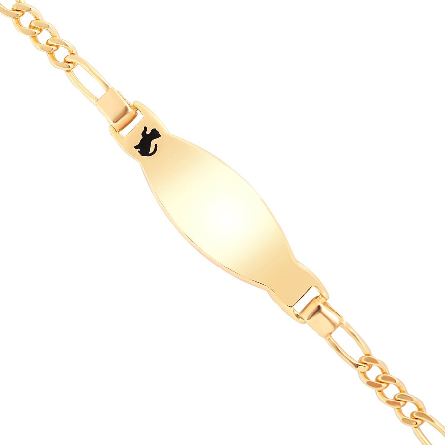 14 Ayar Sarı Altın Siyah Mineli Kedi Figürlü Çocuk Bileklik