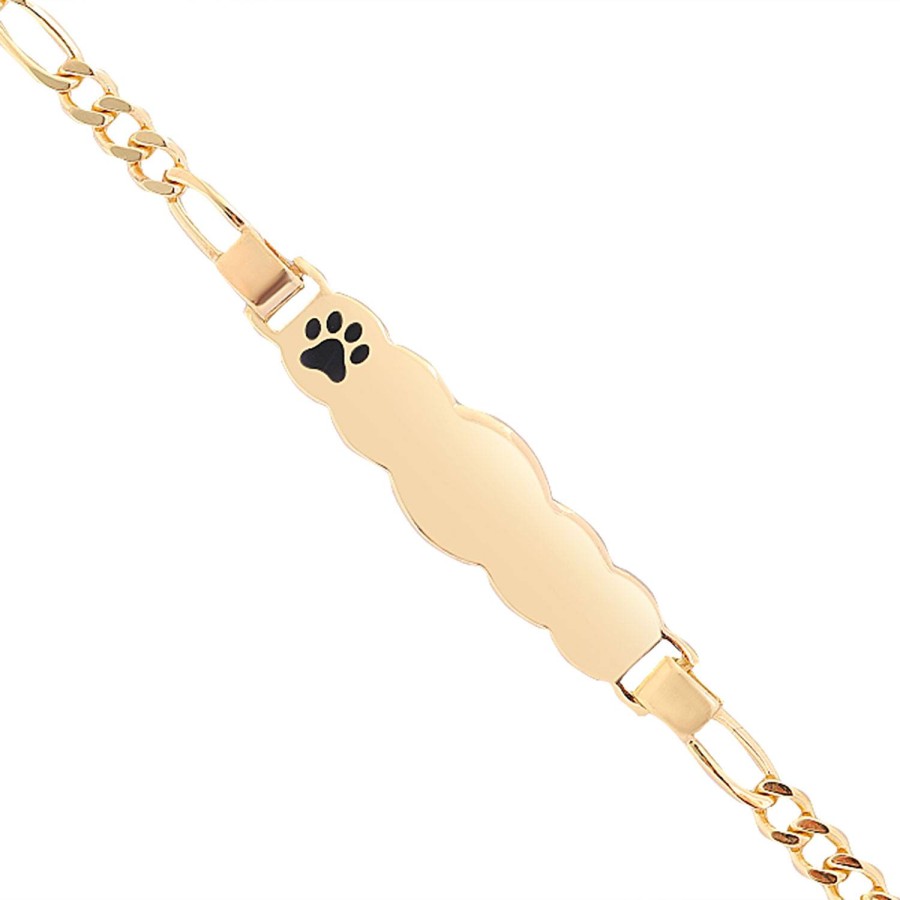 14 Ayar Sarı Altın Siyah Mineli Pati Figürlü Çocuk Künye Bileklik