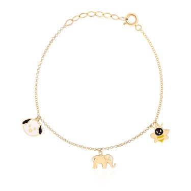 14 Ayar Sarı Altın Köpek Arı Fil Figürlü Sallantılı Çocuk Bileklik