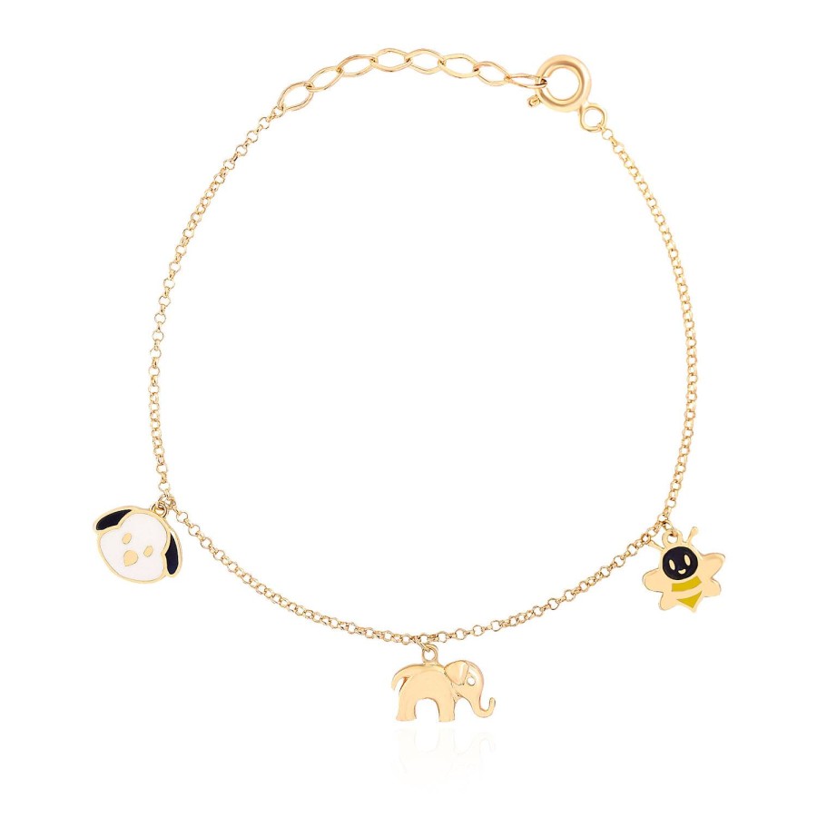 14 Ayar Sarı Altın Köpek Arı Fil Figürlü Sallantılı Çocuk Bileklik