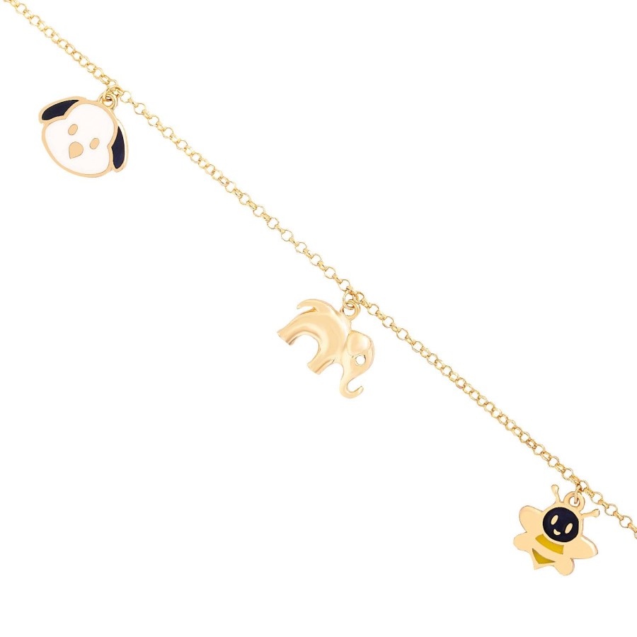 14 Ayar Sarı Altın Köpek Arı Fil Figürlü Sallantılı Çocuk Bileklik