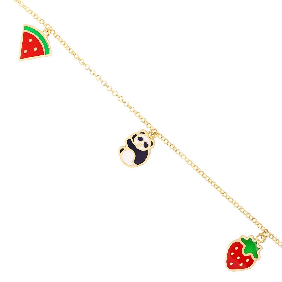 14 Ayar Sarı Altın Çilek Figürlü Sallantılı Çocuk Bileklik