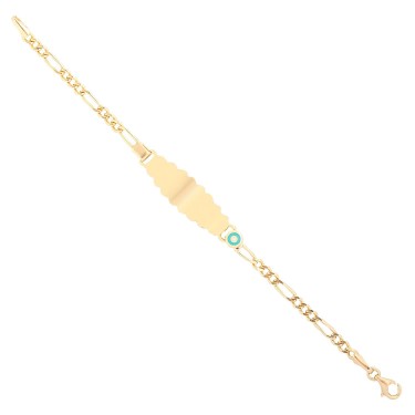 14 Ayar Sarı Altın Turkuaz Mineli Çocuk Künye Bileklik