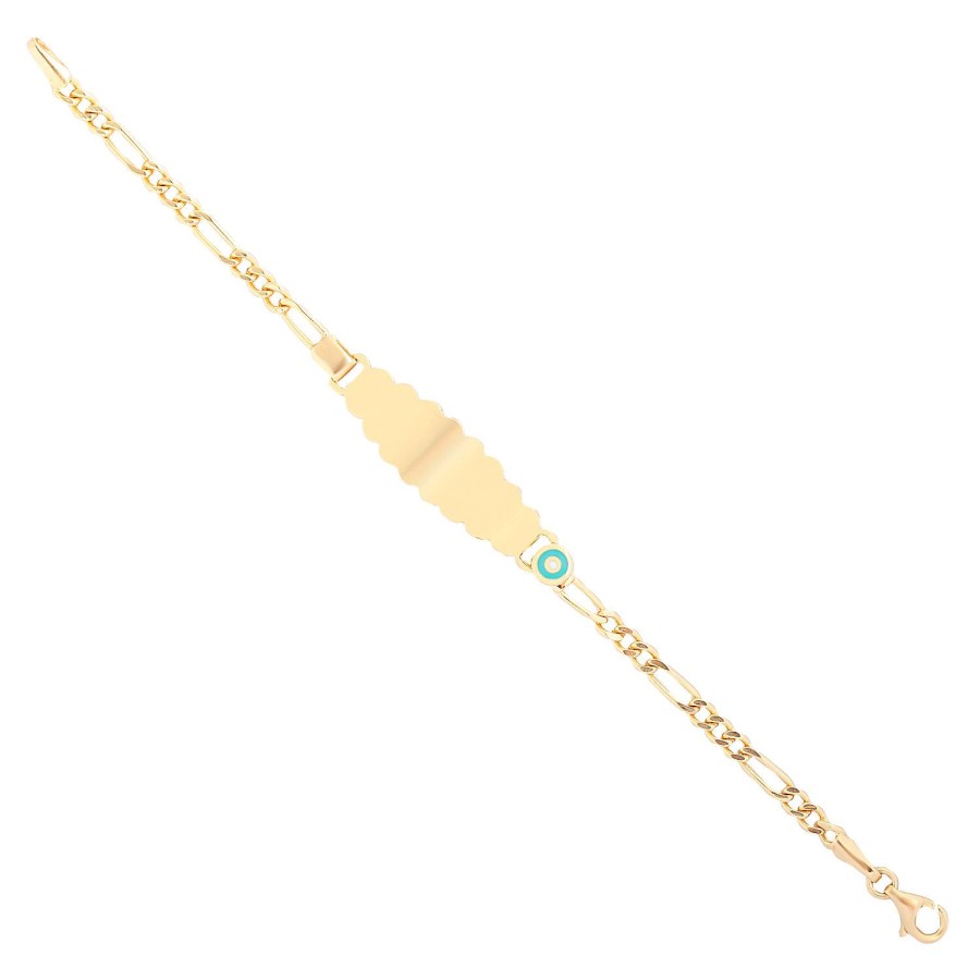 14 Ayar Sarı Altın Turkuaz Mineli Çocuk Künye Bileklik