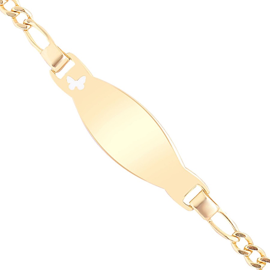 14 Ayar Sarı Altın Beyaz Mineli Kelebek Figürlü Çocuk Künye Bileklik