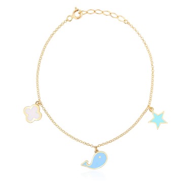 14 Ayar Sarı Altın Figürlü Sallantılı Çocuk Bileklik