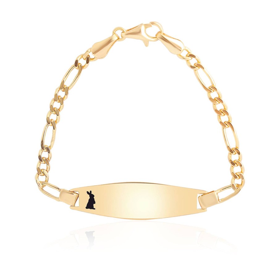 14 Ayar Sarı Altın Siyah Mineli Tavşan Figürlü Çocuk Künye Bileklik