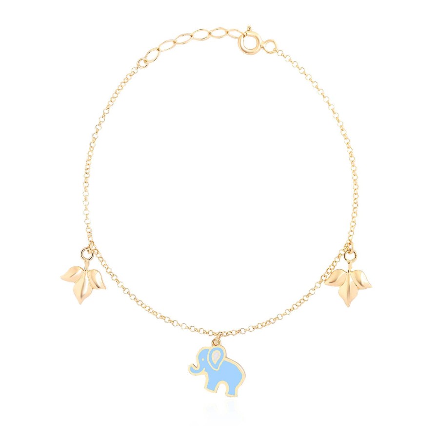 14 Ayar Sarı Altın Fil Yaprak Figürlü Sallantılı Çocuk Bileklik