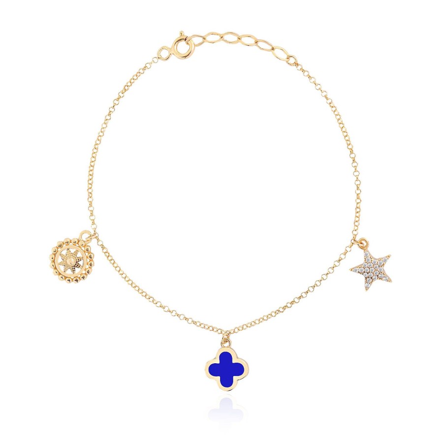 14 Ayar Sarı Altın Chram Figürlü Taşlı Bileklik