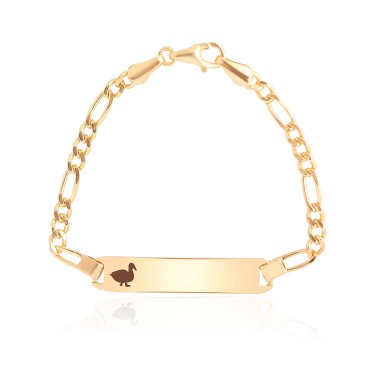 14 Ayar Sarı Altın Kahverengi Mineli Ördek Figürlü Çocuk Künye Bileklik