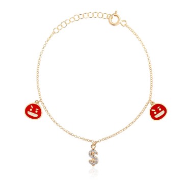 14 Ayar Sarı Altın Dolar Figürlü Mineli Sallantılı Bileklik