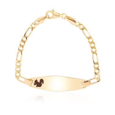 14 Ayar Sarı Altın Kahverengi Mineli Sincap Figürlü Çocuk Künye Bileklik