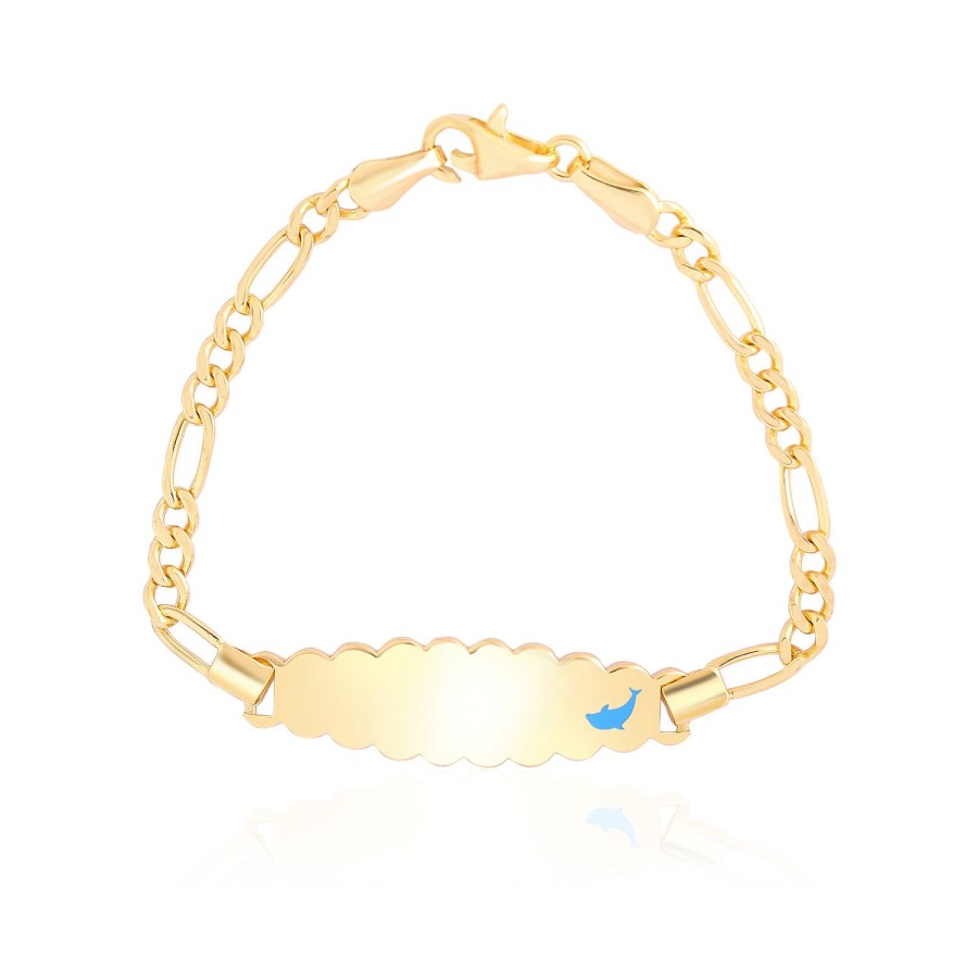 14 Ayar Sarı Altın Mavi Mineli Balina Figürlü Çocuk Bileklik