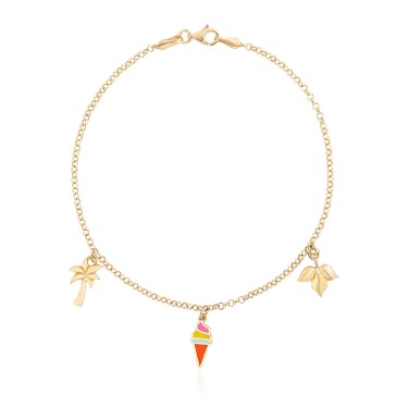 14 Ayar Sarı Altın Dondurma Figürlü Mineli Sallantılı Bileklik