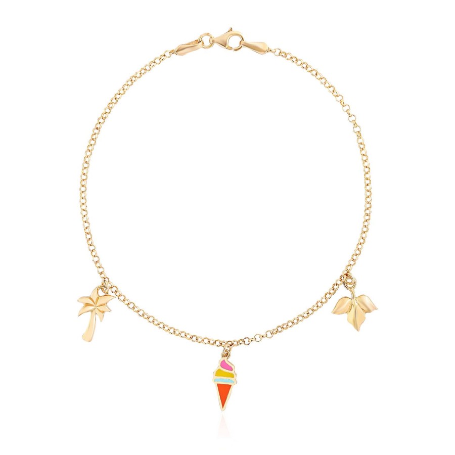 14 Ayar Sarı Altın Dondurma Figürlü Mineli Sallantılı Bileklik