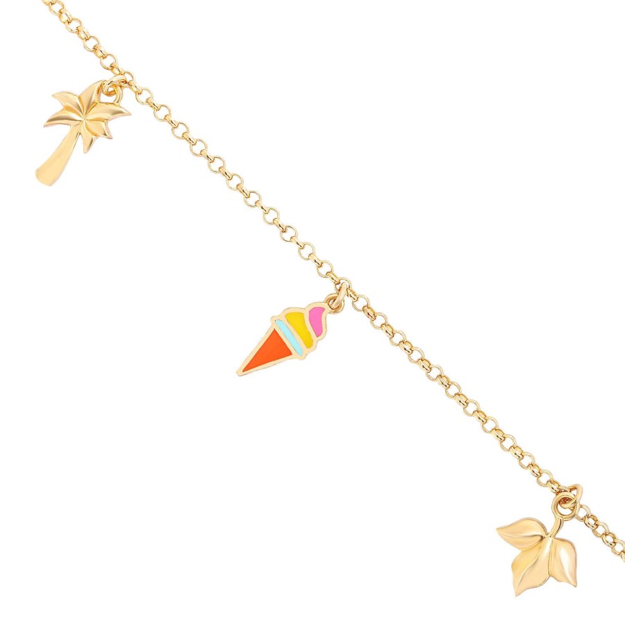 14 Ayar Sarı Altın Dondurma Figürlü Mineli Sallantılı Bileklik