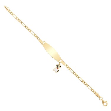 14 Ayar Sarı Altın Mineli Köpek Figürlü Çocuk Künye Bileklik