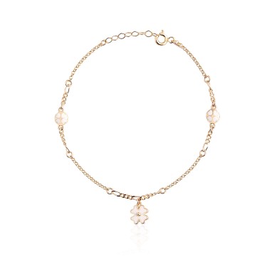 14 Ayar Sarı Altın Beyaz Mineli Çiçek Figürlü Bileklik