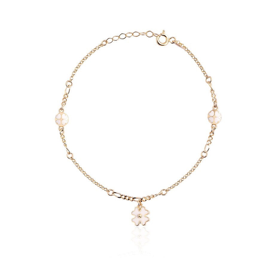 14 Ayar Sarı Altın Beyaz Mineli Çiçek Figürlü Bileklik