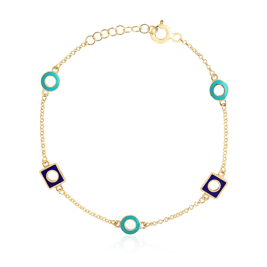 14 Ayar Sarı Altın Turkuaz Ve Lacivert Mineli Bileklik