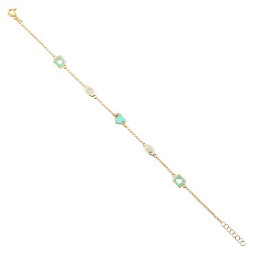 14 Ayar Sarı Altın Turkuaz Mineli Kalp Figürlü Bileklik