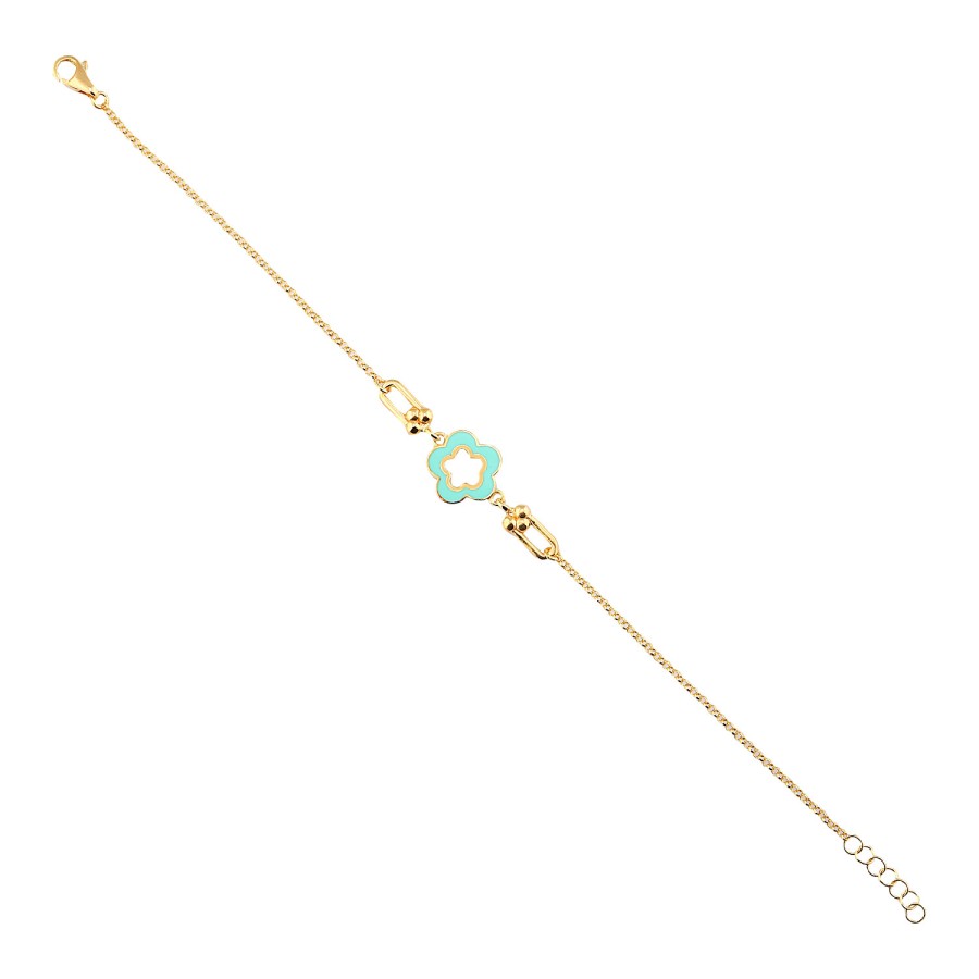 14 Ayar Sarı Altın Mineli Çiçek Figürlü Bileklik