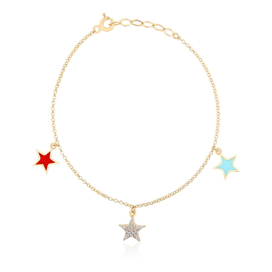 14 Ayar Sarı Altın Yıldız Figürlü Mineli Sallantılı Bileklik