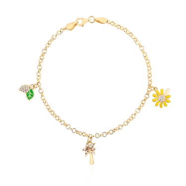 14 Ayar Sarı Altın Yaprak Ağaç Figürlü Mineli Sallantılı Bileklik