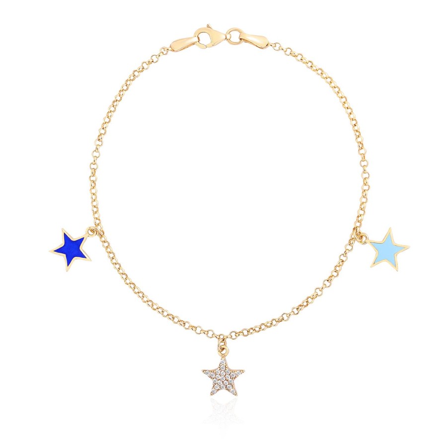 14 Ayar Sarı Altın Sallantılı Üç Yıldız Mineli Taşlı Bileklik