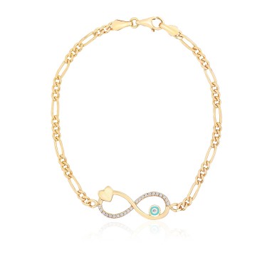 14 Ayar Sarı Altın Sonsuzluk Kalp Figürlü Taşlı Mineli Bileklik