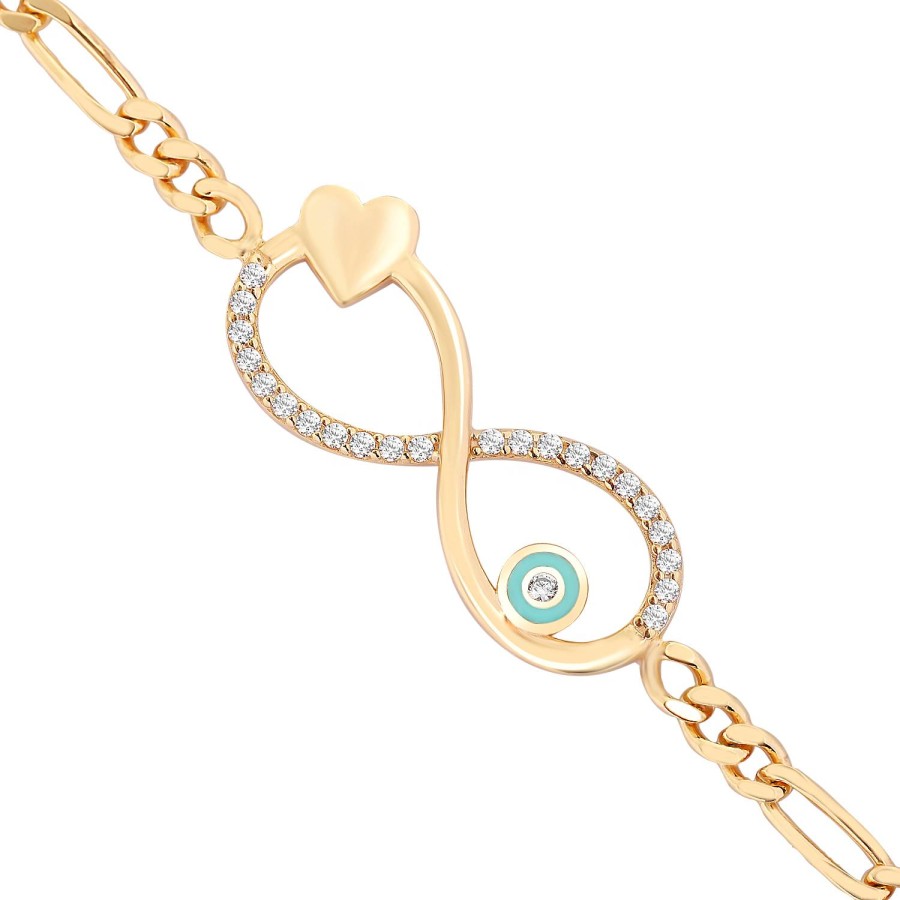 14 Ayar Sarı Altın Sonsuzluk Kalp Figürlü Taşlı Mineli Bileklik