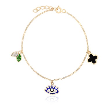 14 Ayar Sarı Altın Göz Yaprak Çiçek Figürlü Chram Bileklik