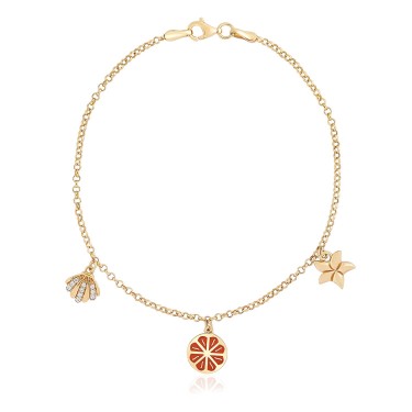 14 Ayar Sarı Altın Çiçek İstiridye Figürlü Taşlı Bileklik