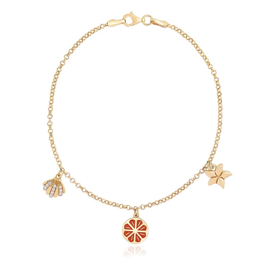 14 Ayar Sarı Altın Çiçek İstiridye Figürlü Taşlı Bileklik