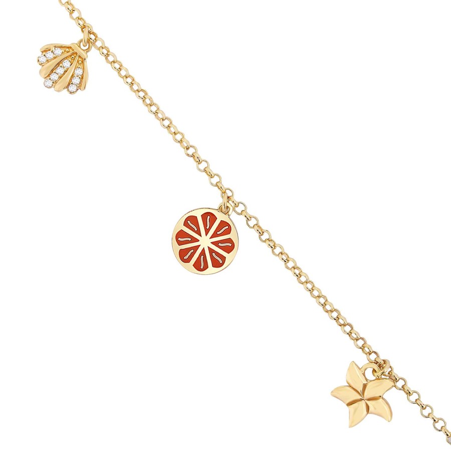 14 Ayar Sarı Altın Çiçek İstiridye Figürlü Taşlı Bileklik