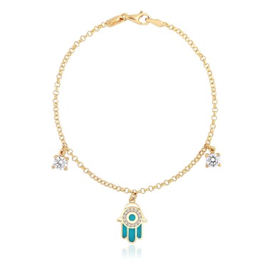 14 Ayar Sarı Hanımeli Turkuaz Mineli Taşlı Sallantılı Bileklik