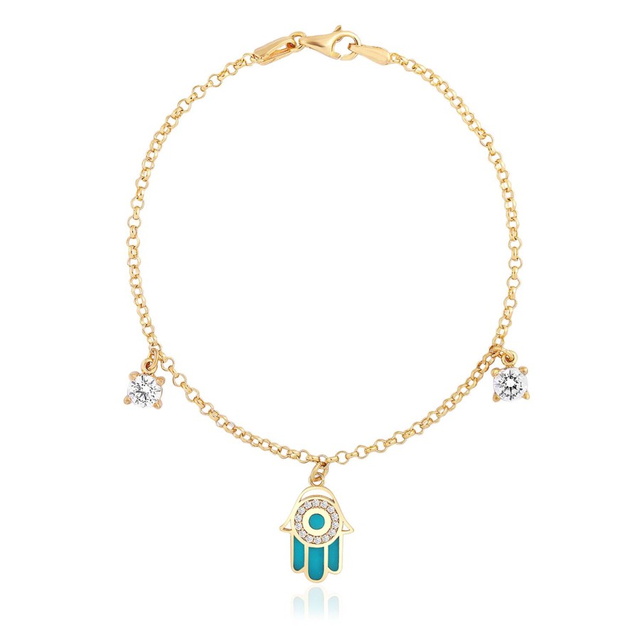 14 Ayar Sarı Hanımeli Turkuaz Mineli Taşlı Sallantılı Bileklik