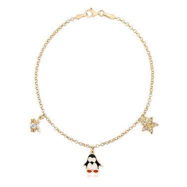 14 Ayar Sarı Altın Penguen Yengeç Figürlü Siyah Mineli Bileklik
