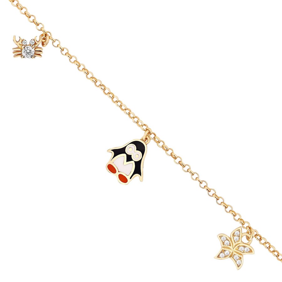 14 Ayar Sarı Altın Penguen Yengeç Figürlü Siyah Mineli Bileklik