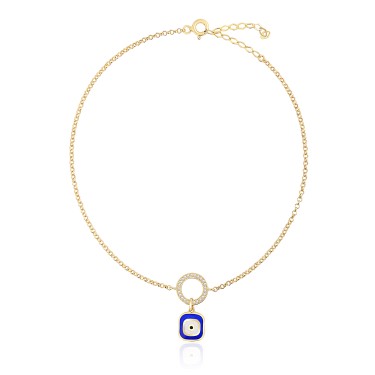 14 Ayar Sarı Altın Nazar Boncuklu Mavi Mineli Taşlı Bileklik