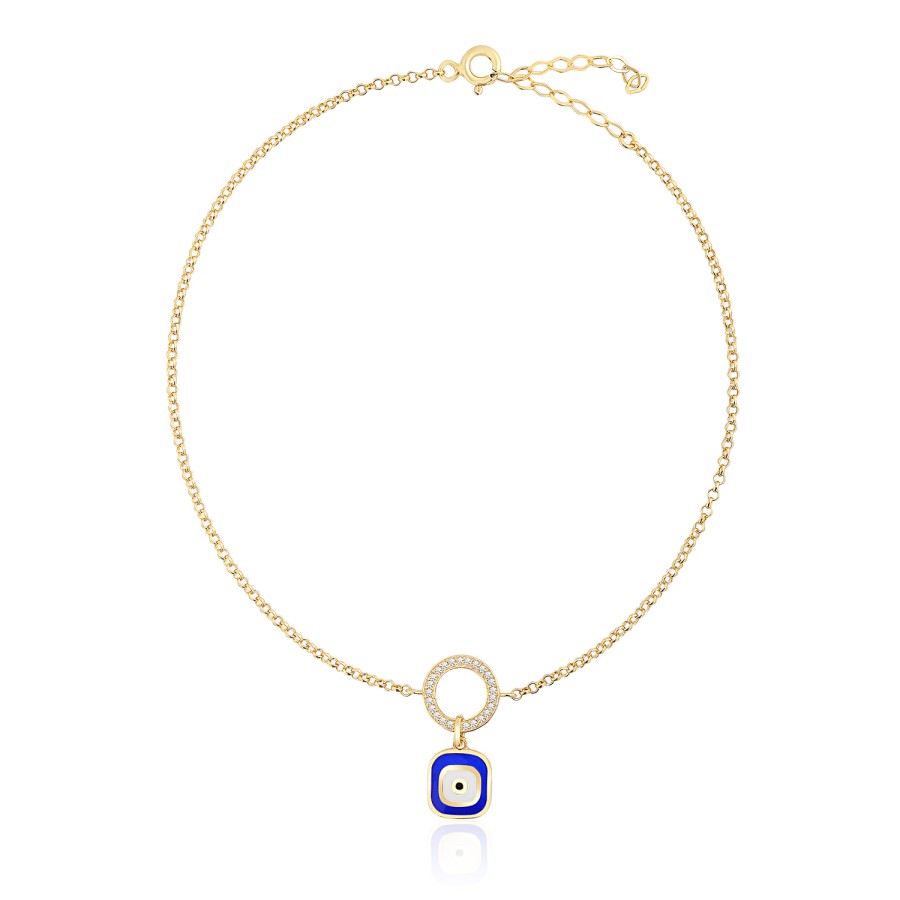 14 Ayar Sarı Altın Nazar Boncuklu Mavi Mineli Taşlı Bileklik
