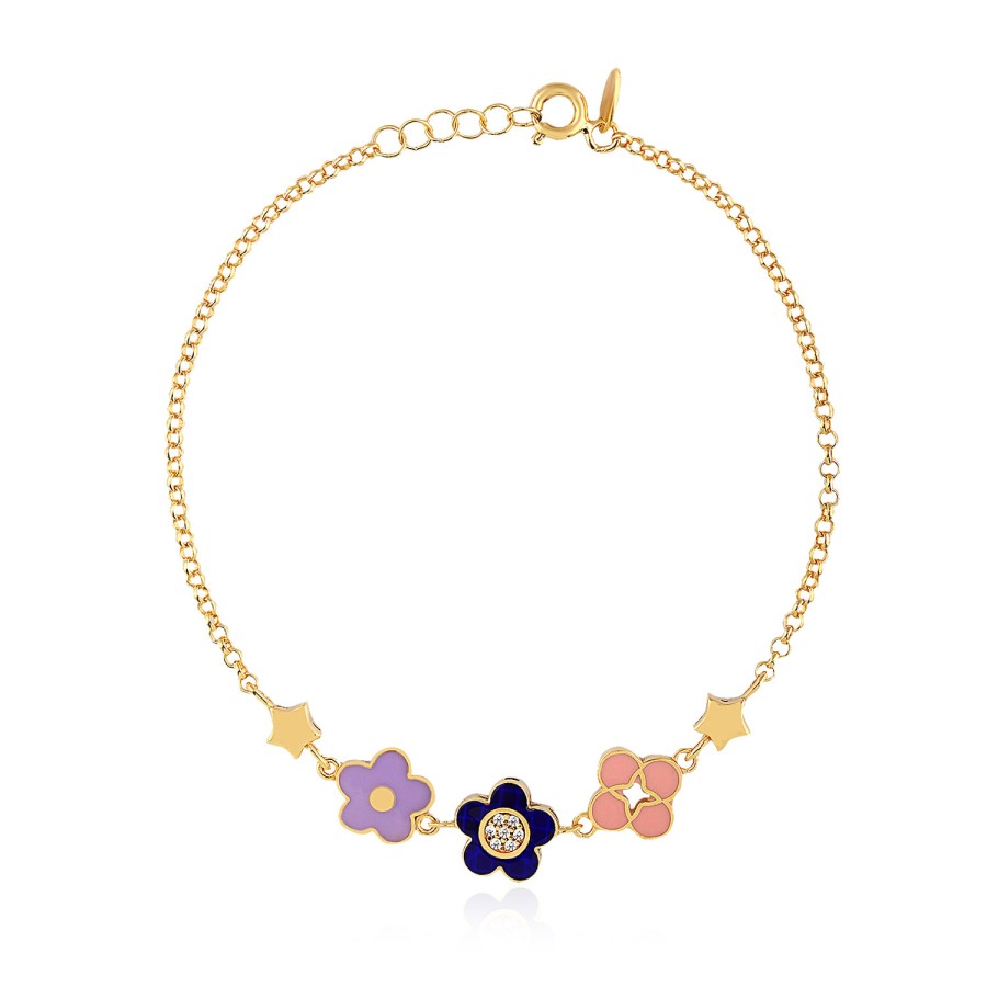14 Ayar Sarı Altın Çiçek Figürlü Mineli Bileklik